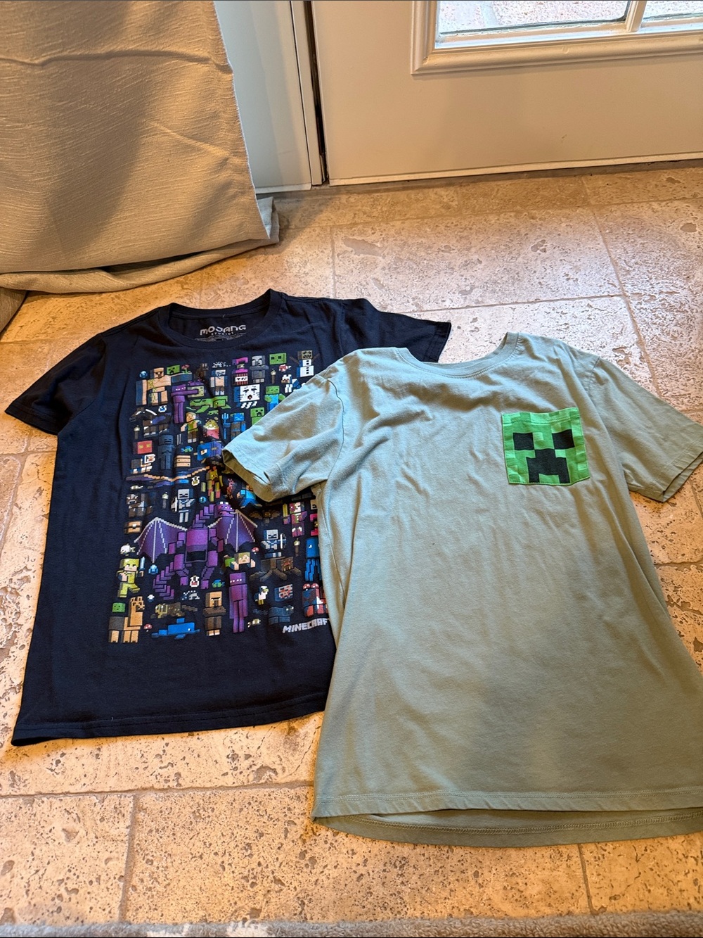 Lot of 2 Large Kids Short Sleeve Tee - Green Creeper Pocket and Minecraft